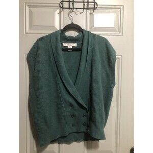 White Wheeler and Martha Lambswool Angora Vest Sweater L Teal Green Double Breas